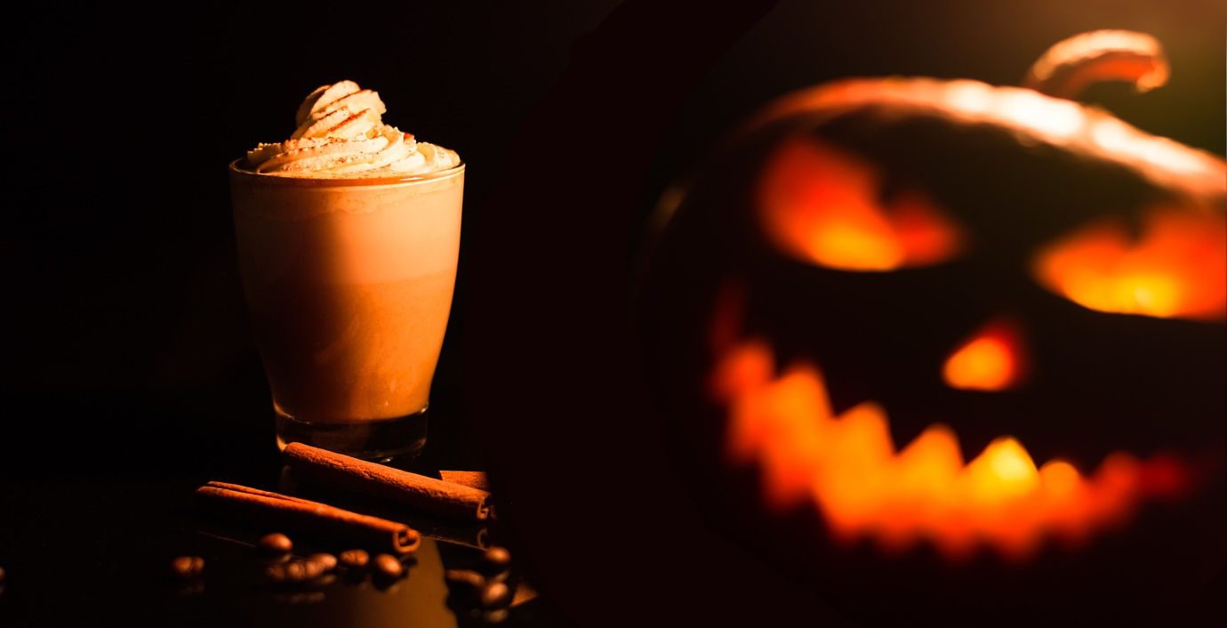 Pumpkin spice latte with Halloween pumpkin